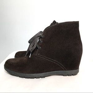 Prada boots. Brown suede wedge lace-ups. Size 37.5.